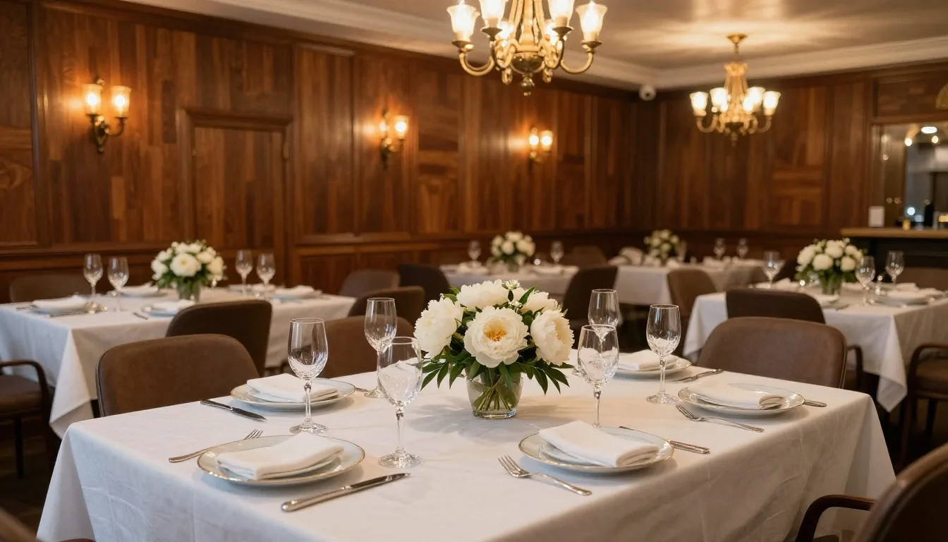 Stół bankietowy w przestrzeni gastronomicznej obiektu